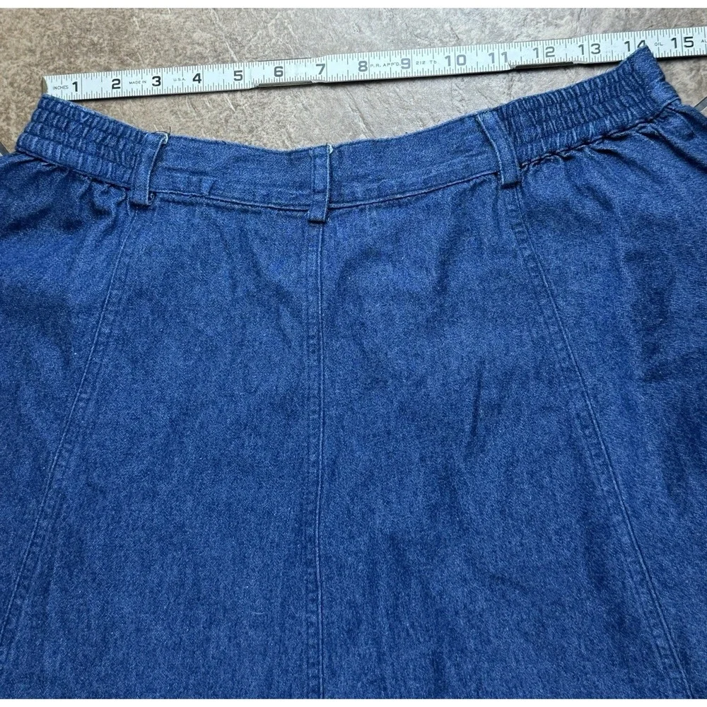 Vintage Jantzen Classics Denim A-Line Skirt Button Womens 12 Midi Pockets Cotton - Picture 7 of 9